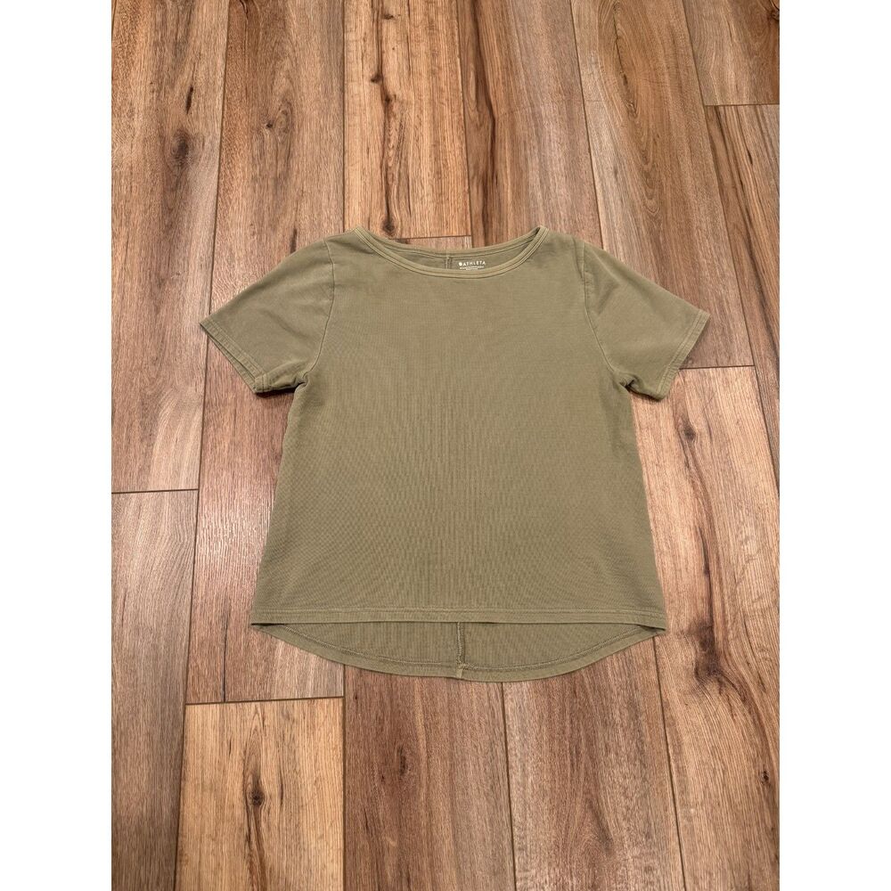 Athleta Sundown Boatneck Tee Womens Short Sleeve High Low Olive Green Size S
